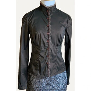 IRIS Brown Victorian Ruffle Blouse Size 8